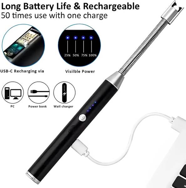 CRENTILA 360 Degree Flexible Rechargeable Electric Kitchen Lighter for Gas Candle_Stove Aluminium Electronic Gas Lighter