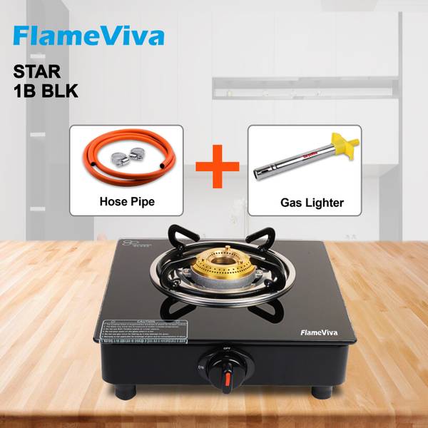 FLAMEVIVA Star 1B Combo{Hose pipe & Gas Lighter} Blk Toughened 1 Cast