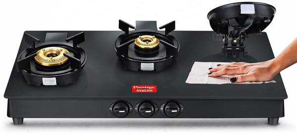 Prestige Svachh Neo Series 3 Burner Glasstop | Liftable Burner Glass Manual Gas Stove