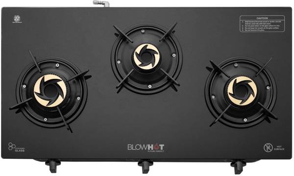 BLOWHOT Opal Heavy Tornado Brass Burners, Powder Coated Body, 1 Year Warranty Toughened Glass, Iron Automatic Gas Stove
