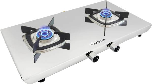Everflame Photon 2 Burner AI Ultra Slim Gas Stove SS Body Forged Burners Manual Gas Stove Stainless Steel Manual Gas Stove