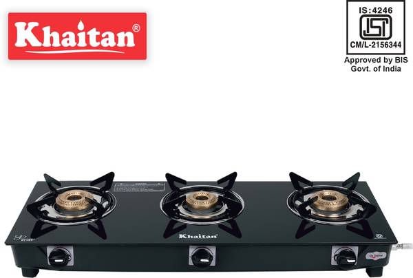 Khaitan 3B JIO Black Auto Ignition Glass Automatic Gas Stove