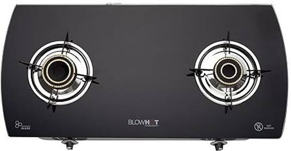Blowhot Jasper Auto Ignition Brass 2 Burner Stainless Steel, 2 Year Warranty Toughened Glass, Cast Iron Automatic Gas Stove