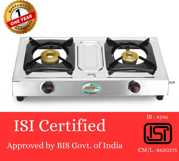 Avni AVNI 2 Burner Stainless Steel Gas Stove ISI marked LPG cooktop Stainless Steel Manual Gas Stove