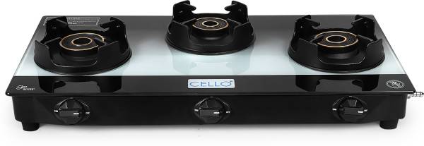 cello Gradient 3 Burner Black Gas Cooktop, Dual Shade Toughened Glass, ISI Certified Glass Manual Gas Stove