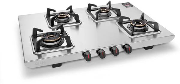 Glen Ultra Tuff Stainless Steel | Multi Ring Forged Brass Burner & Drip Trays | Stainless Steel Manual Gas Stove