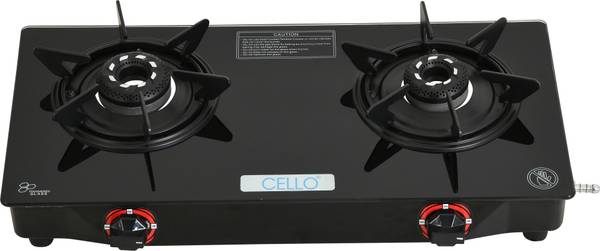 CELLO Hexa Automatic Ignition Black Aluminium Alloy Burner Toughened Glass Iron Automatic Gas Stove