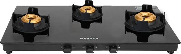 FABER Faber Cooktop Garnet 3BB BK| Toughened Glass| Cast Iron Coated Pan Support| Steel Manual Gas Stove