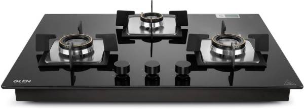 Glen 3 Burner Glass Hob|Auto Ignition|8 MM Toughened Glass|Forged Brass Burner Glass Automatic Hob