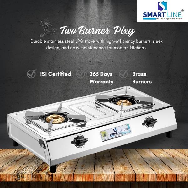 SMART LINE Two Burner Pixy, LPG Gas Stove  High Efficiency, ISI Certified, 1 Year Warranty Stainless Steel Manual Gas Stove