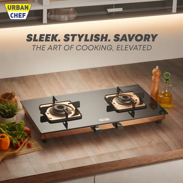 Urban Chef ISI Certified Rose Gold Gas Stove with High Powered Brass Burner Glass Manual Gas Stove