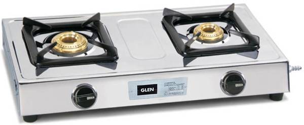 Glen 2 Burner LPG Gas Stove with Brass Burner Stainless Steel Manual Gas Stove