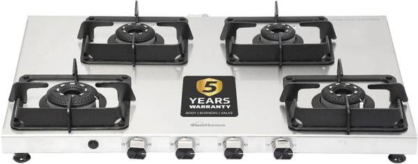 Sunflame 4 Burner AI Slim Gas Stove with 2 MM SS Metallic Body, Forged Burners Stainless Steel Automatic Gas Stove