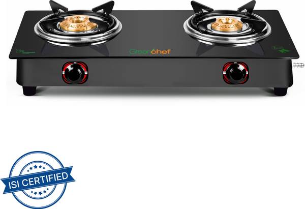 Greenchef Ebony Glass Manual Gas Stove  (2 Burners)