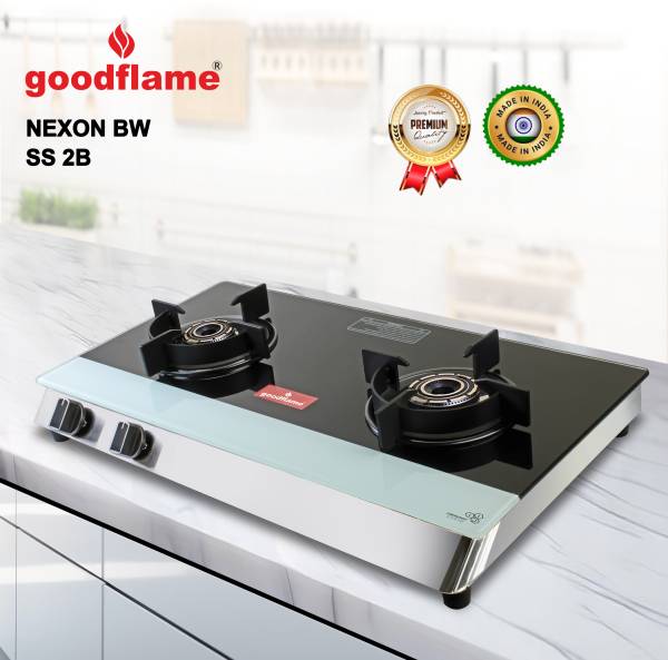goodflame Nexon 2B SS BK Toughened Glass 2 Imported Burner Gas stove Glass Manual Gas Stove