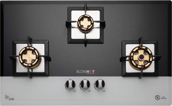 Blowhot Pluton 3 Heavy Brass Burner, Battery Operated Built  In, Toughened Glass Top Glass, Aluminium Automatic Hob