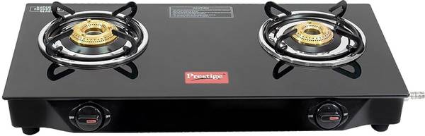 Prestige Superme 2B|Tri-Pin Brass Burners|Ergonomic Knob Design|Toughned Black Glass Manual Gas Stove