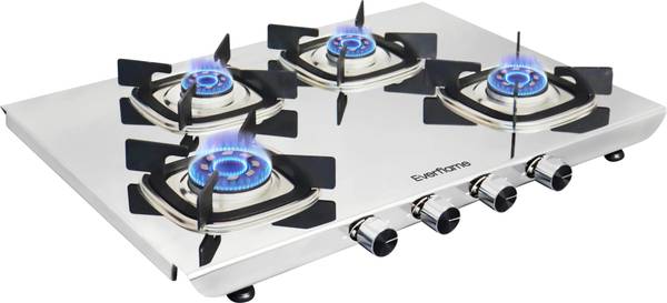 Everflame Photon 4 Burner AI Ultra Slim Gas Stove SS Body Forged Burners Manual Gas Stove Stainless Steel Manual Gas Stove