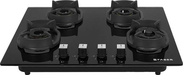 FABER Eros IND 654 CI AI| |Heavy duty brass burner|Metal Knobs| Cast Iron Pan Support| Glass Automatic Hob