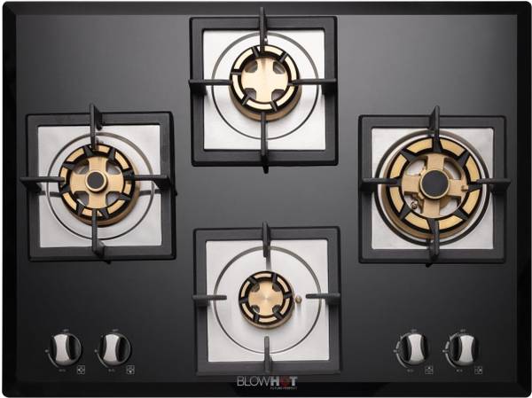 BLOWHOT Krypton Gas Hob Brass Burners, 1 Year Warranty, Toughened Glass, Iron Automatic Hob
