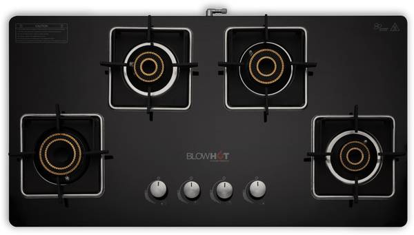Blowhot Quartz Hybrid Design 4 High Performance Burner Toughened Glass Automatic Gas Stove