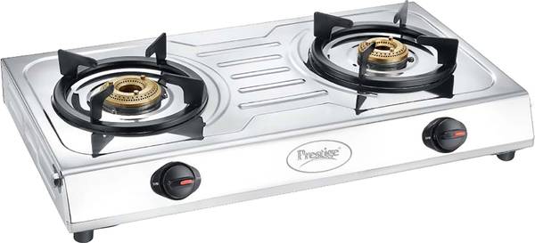 Prestige Prime SS | 2 Super Efficient Brass Burner | ISI Certified | Stainless Steel Manual Gas Stove