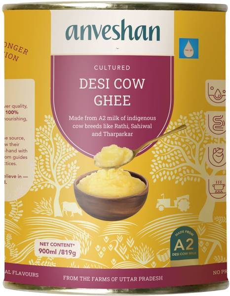 Anveshan A2 Cultured Desi Cow Ghee - 900ML Ghee 900 ml Tin