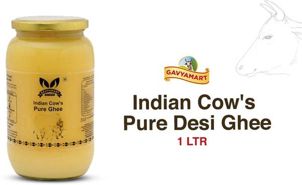 Gavyamart Indian Cow's Pure Desi Ghee Oldest Kankrej cow's a2 Ghee Pure, Natural & Healthy Ghee 1 L Glass Bottle