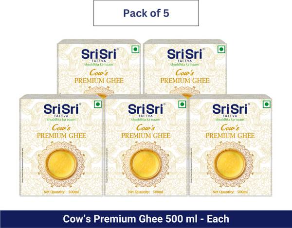 Sri Sri Tattva Cow's Premium Ghee 500 ml Each (Pack of 5) Ghee 2500 ml Box