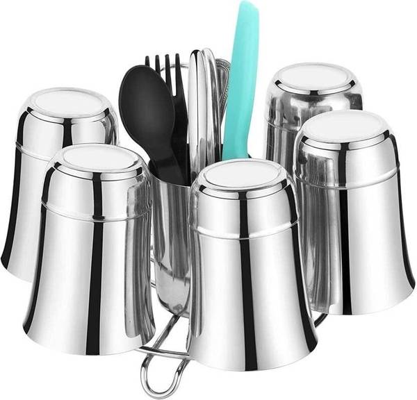 DXDT 6 Glass stand with Spoon/knife tumbler Holder for Kitchen Dining Table Stainless Steel Glass Holder