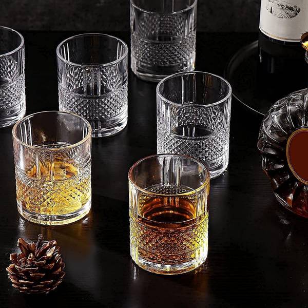 Bold and Wide (Pack of 6) Scotch Bourbon Cognac Brandy Cocktail Old Fashioned Cocktail Tumblers Glass Set Whisky Glass