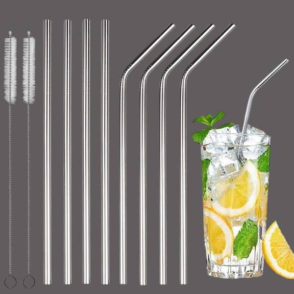 Jantrex (Pack of 10) Multipurpose Reusable Metal Straws with Cleaning Tools for Sustainable Living Glass Water/Juice Glass