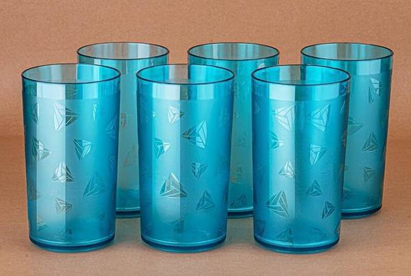 Slikvita (Pack of 6) Prism Pattern Water Juice Drinking Sky Blue Colored Glass Set Water/Juice Glass