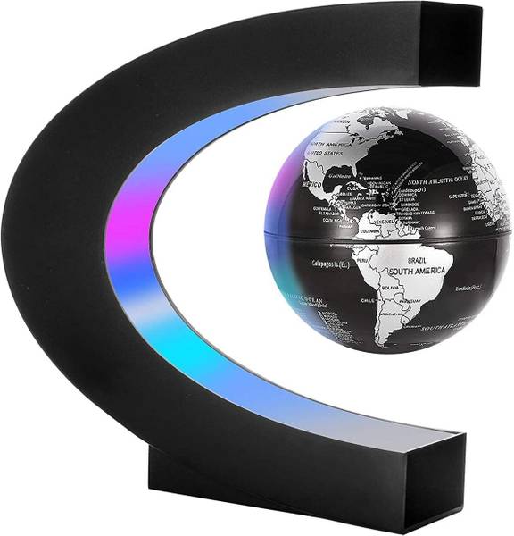 WildCard India Magnetic Levitation Floating World Map Globe with C Shape Base Floating Globe with LED Lights, Floating World Map World Globe
