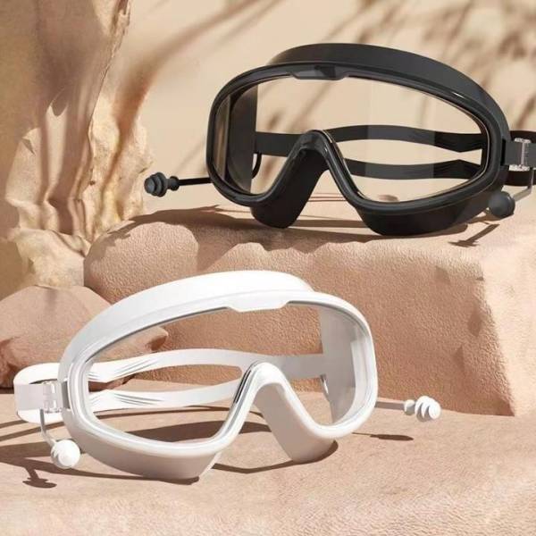 ArrowMax Swimming Goggles Wide Lense Anti Fog For Men Women Boys Earplugs Attached Swimming Goggles