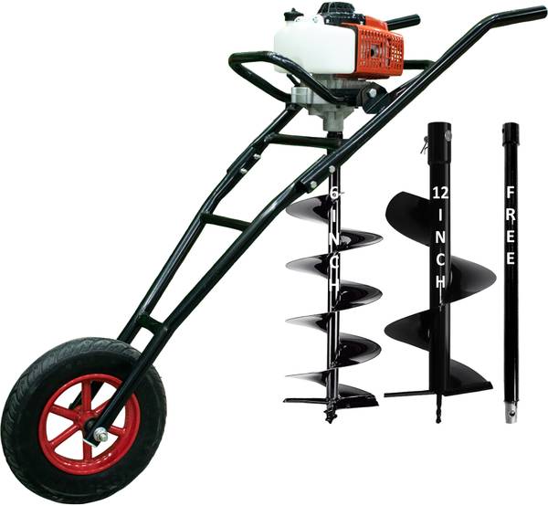 DVI 63CC TROLLEY AUGER WITH 2 STROKE ENGINE WITH 6INCH + 12INCH BIT FOR DIGGING . Fuel Grass Trimmer