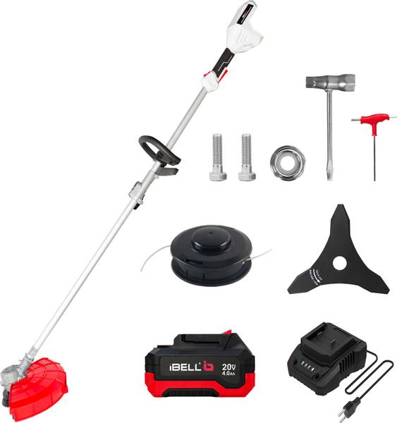 iBELL BB20-30 Cordless Brush Cutter 20V, BLDC Motor 6000 RPM, 4.0Ah Battery & Charger, Cordless Grass Trimmer