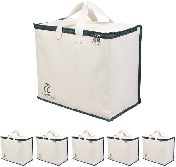 BlackBoxes Canvas Reinforced Cotton Handles with Multipurpose Clothes Storage Organizer Pack of 6 Grocery Bags