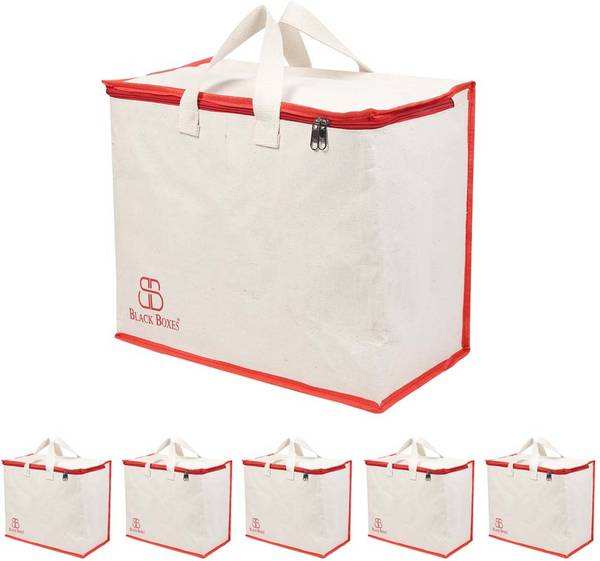 BlackBoxes Canvas Reinforced Cotton Handles with Multipurpose Clothes Storage Organizer Pack of 6 Grocery Bags