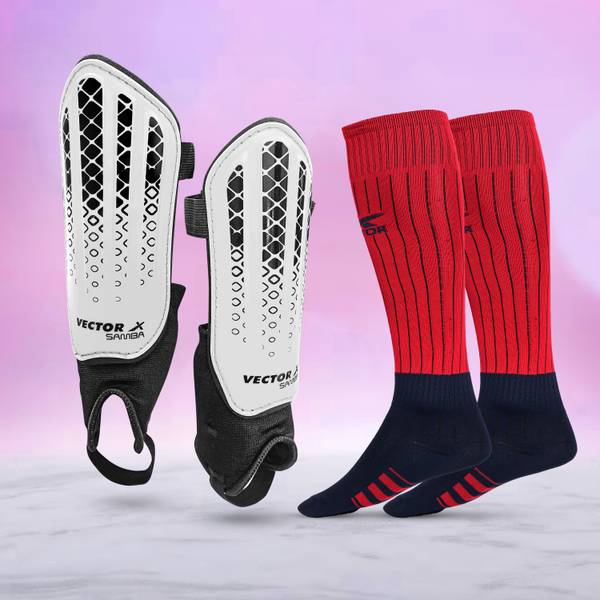 VECTOR X Samba Shin Guard with Coral Football Stockings Combo Football Shin Guard
