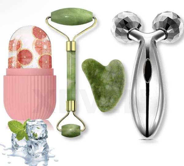 zukrave Face Stone Roller Massager with Gua Sha Jade Stone Ice Roller and 3D Massager