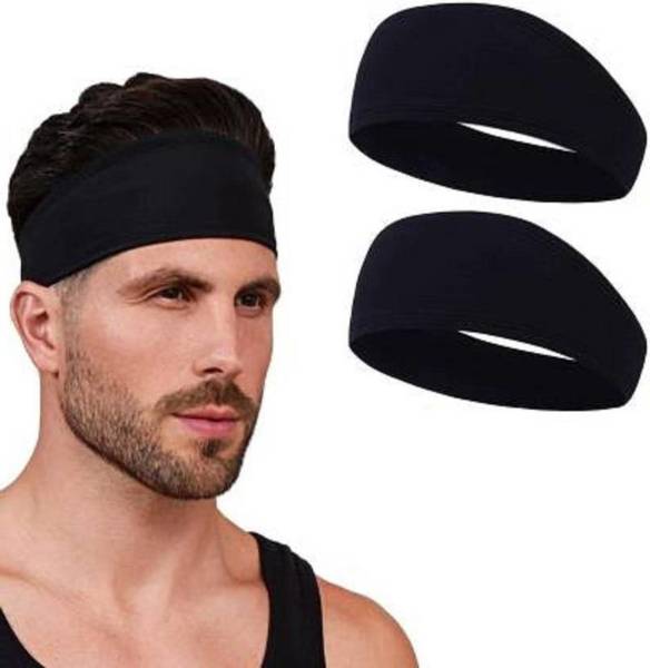 Bismaadh Headbands for Men Women, Sweat Wicking Headbands for Sports (Black,Pack of 2) Head Band
