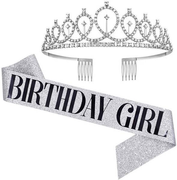 Shining Diva Latest Birthday Sash and Crown for Girls Decorations Hair Accessory Set