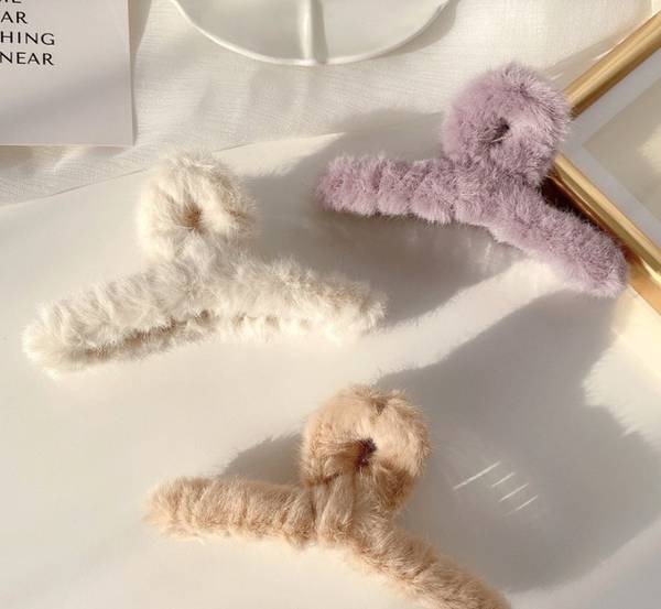 sparkal Korean style Women's and Girls Multi colour Fur Hair Clutcher Pack of 3 Hair Claw