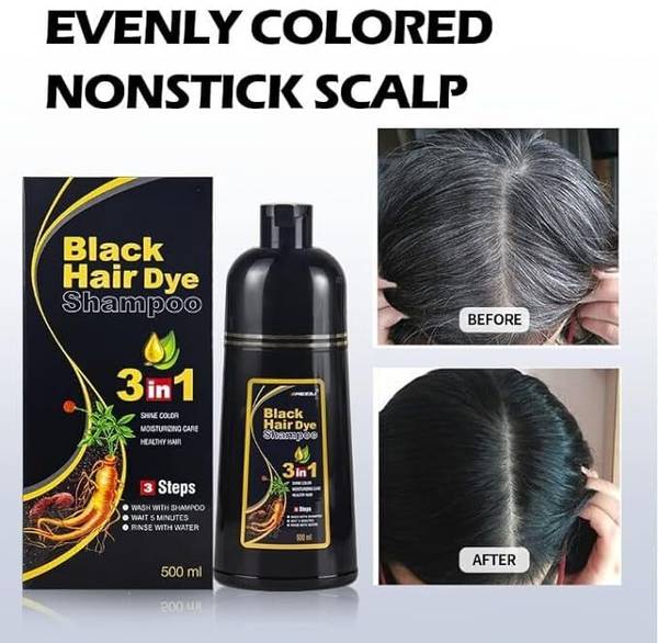 KENZY Herbal 3 in 1 Hair Dye Instant Black Hair Shampoo for Women & Men , Black