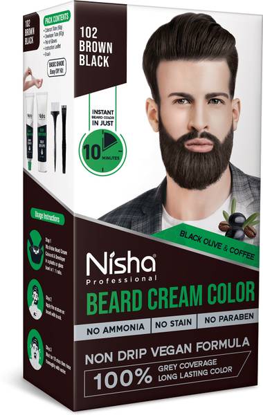 Nisha Beard Colour - No Stain, Quick 10 Min, Grey Coverage , Black Brown