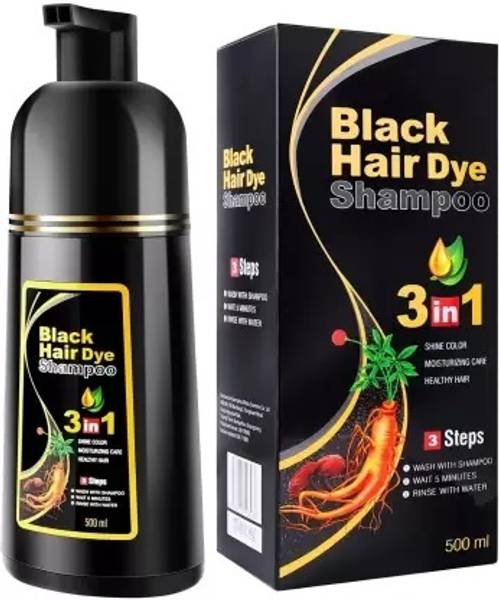 zemglam 3 in 1 Black Hair Dye Shampoo for Women & Men 100% Coverage Shampoo Dye , Black