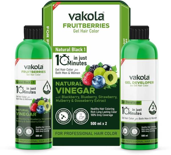 Vakola Professional Gel hair Color for Both Men & Women - 500ml x 2 , Natural Black