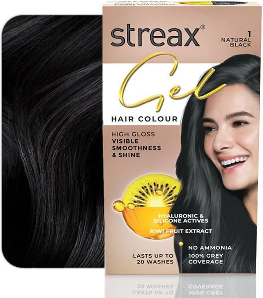 Streax Gel Hair Colour for women ,150 ml |No ammonia |100% grey coverage , Natural Black