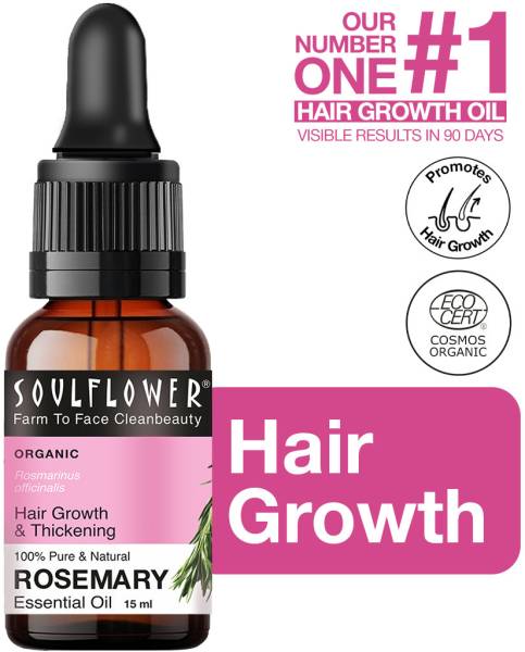 Soulflower Rosemary Essential Oil For Hair And Skin, Hair Growth, Strength, & Acne Control Hair Oil